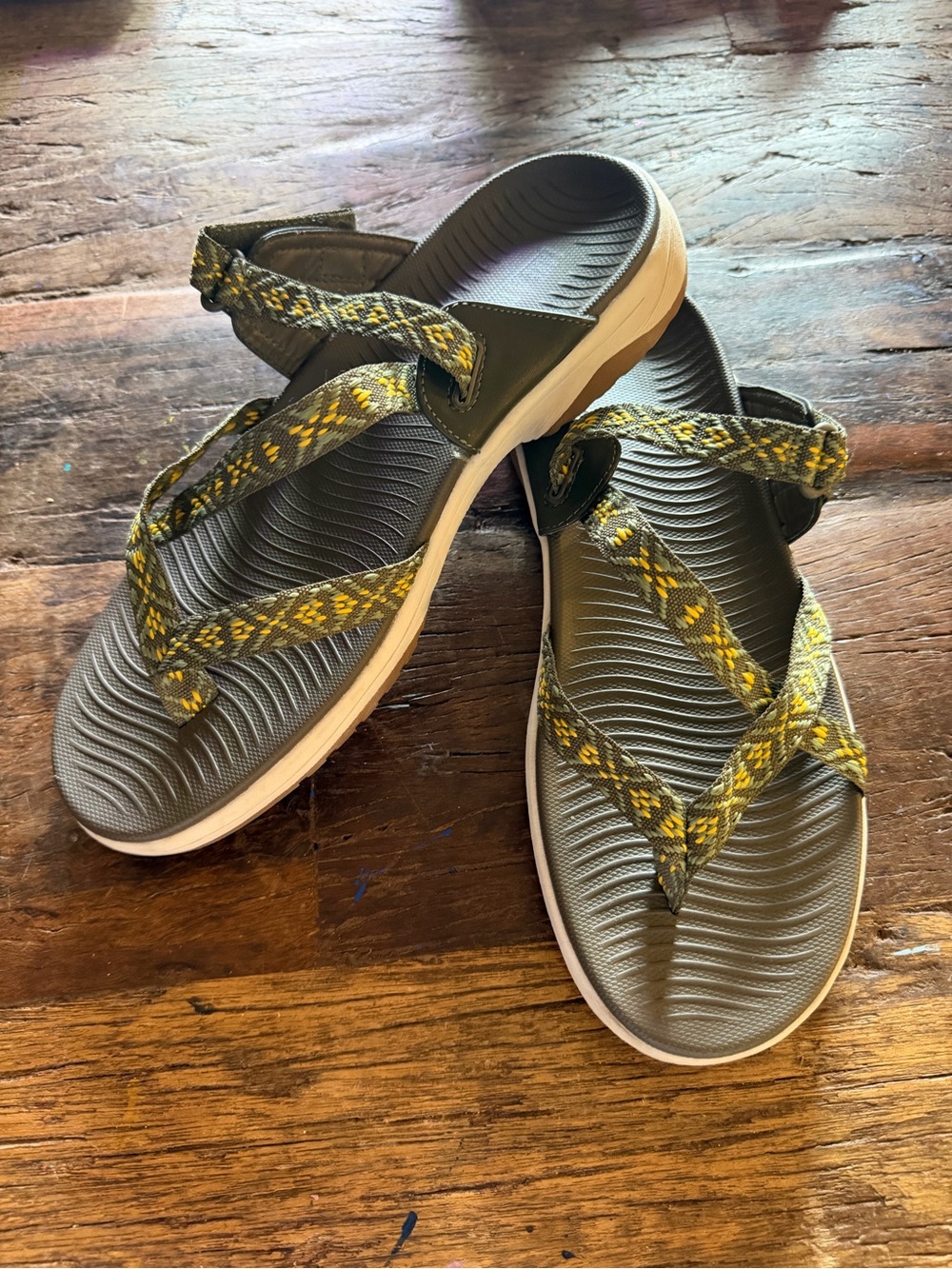 Comfort-Focused Olive Green Sandals with Yellow Accent Straps